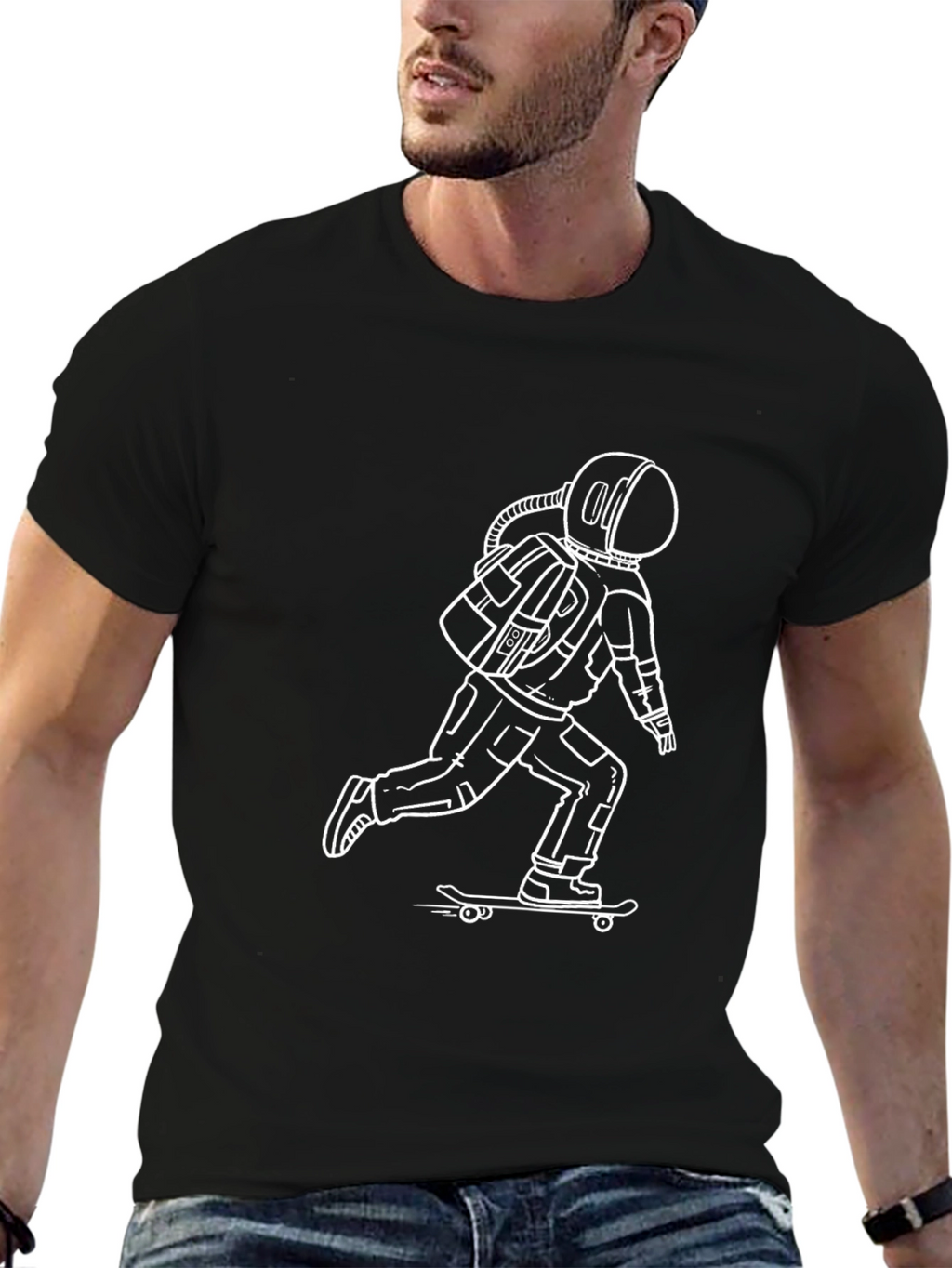 Skateboarding Astronaut Graphic Tee - Black