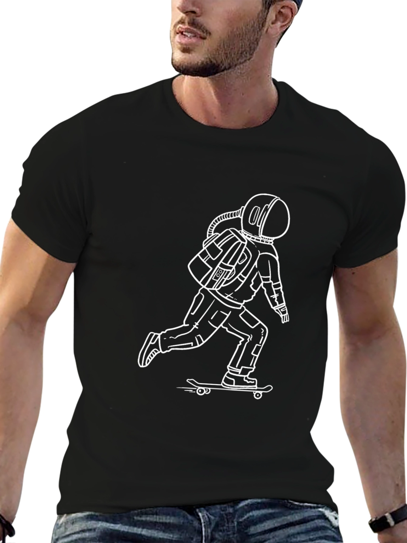 Skateboarding Astronaut Graphic Tee - Black