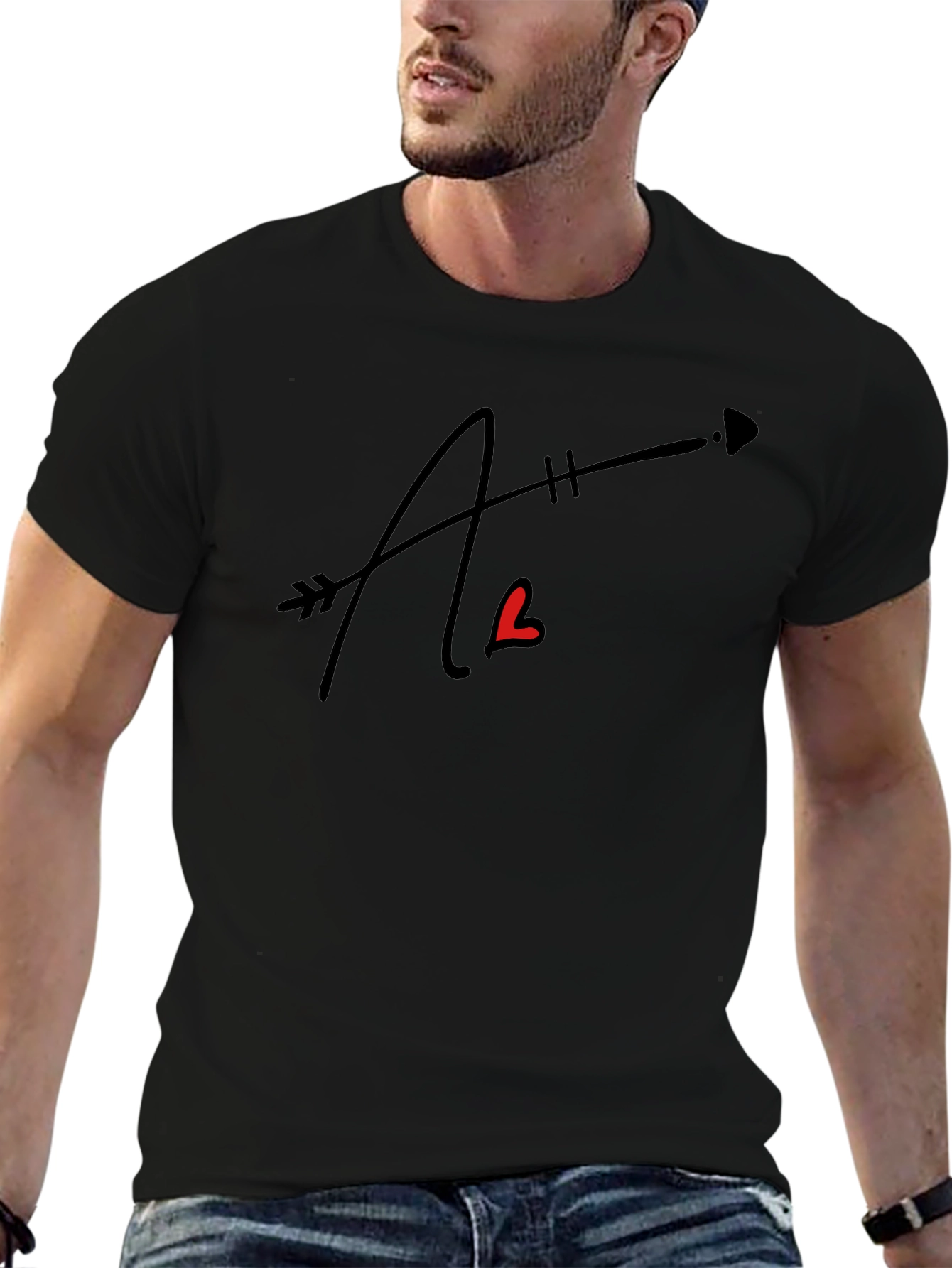 Arrow Heart Letter Graphic Black Tee