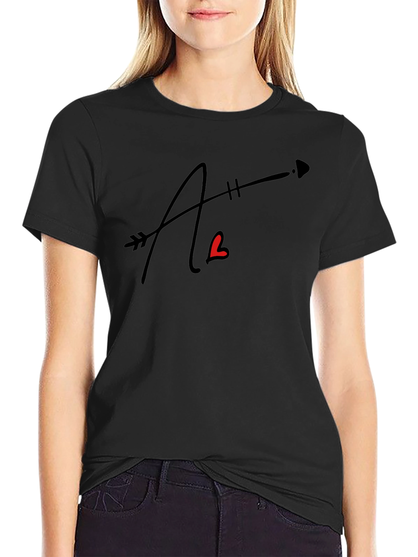 Arrow Heart Letter Graphic Black Tee