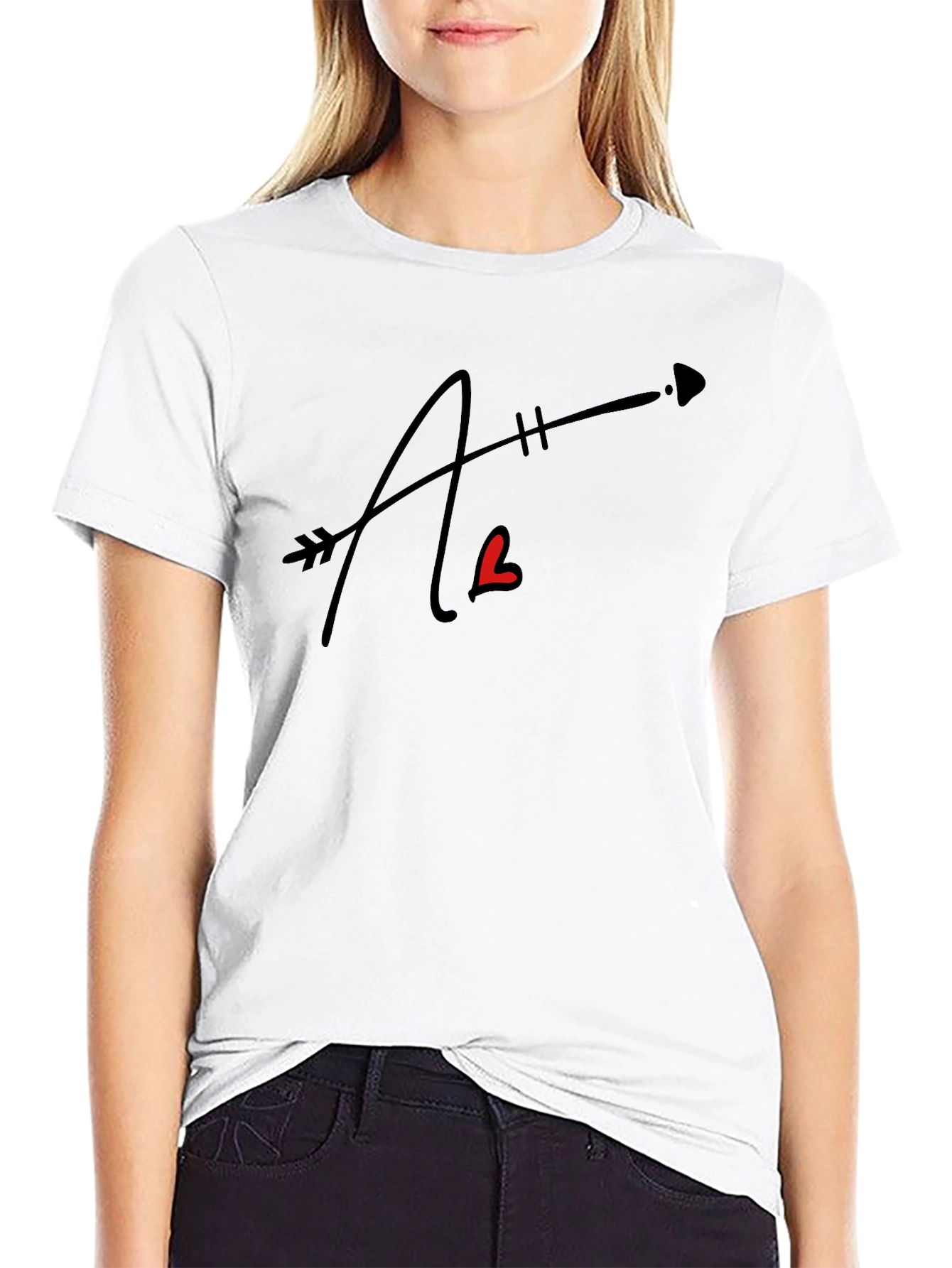 Arrow Heart Letter Graphic Black Tee