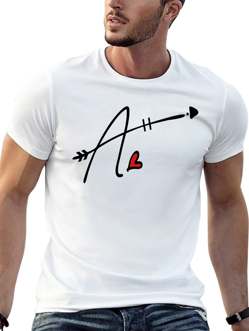 Arrow Heart Letter Graphic Black Tee