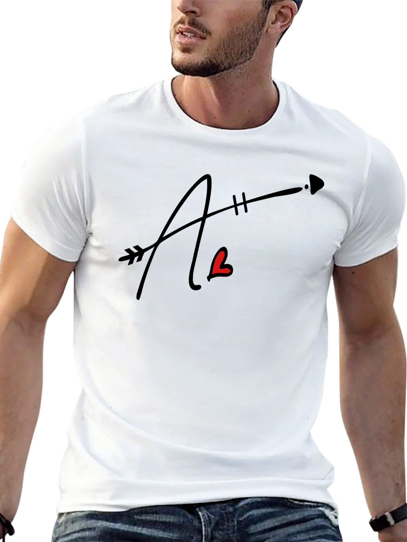 Arrow Heart Letter Graphic Black Tee