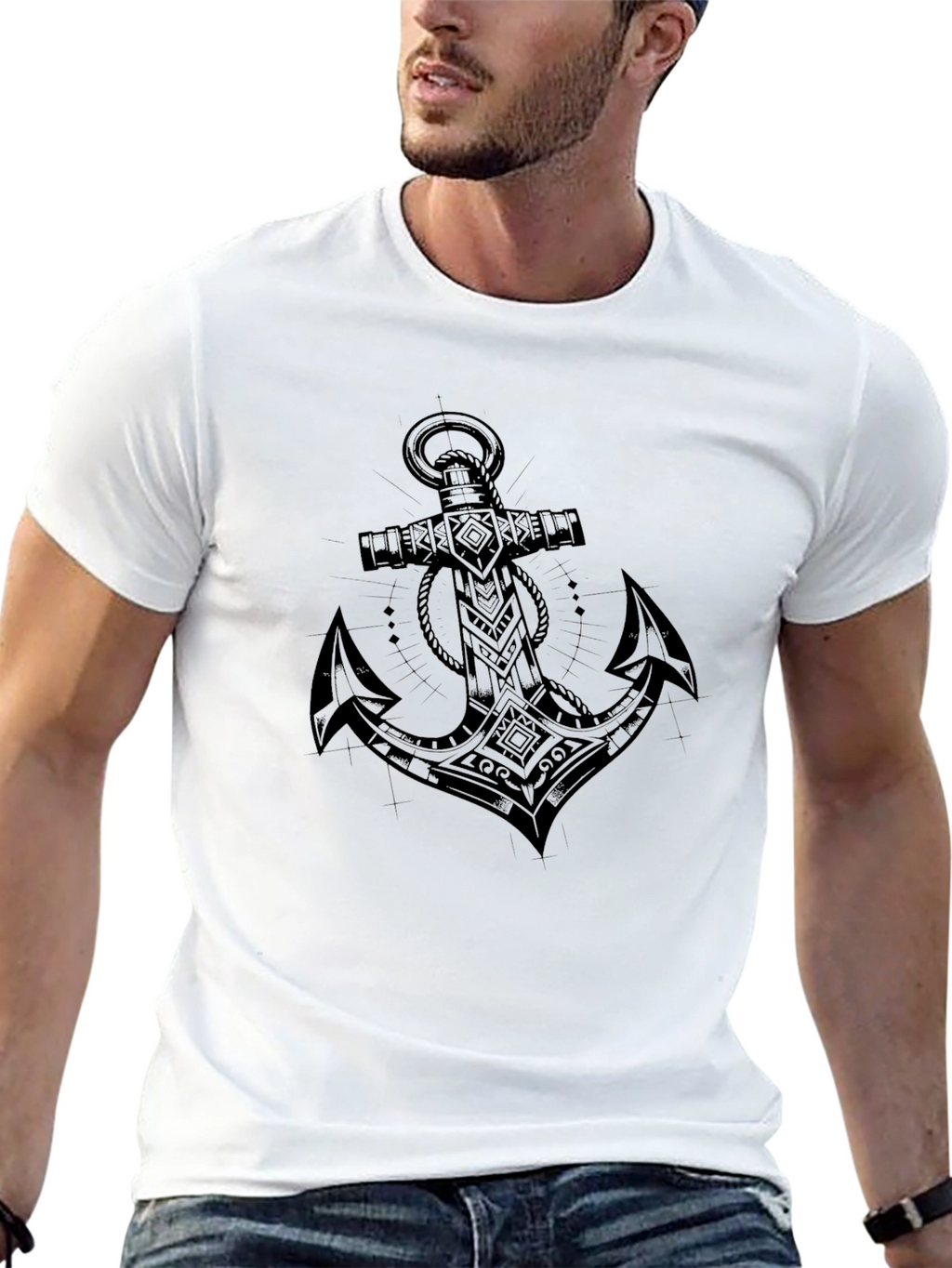 Anchor Graphic Black Tee - Nautical Style