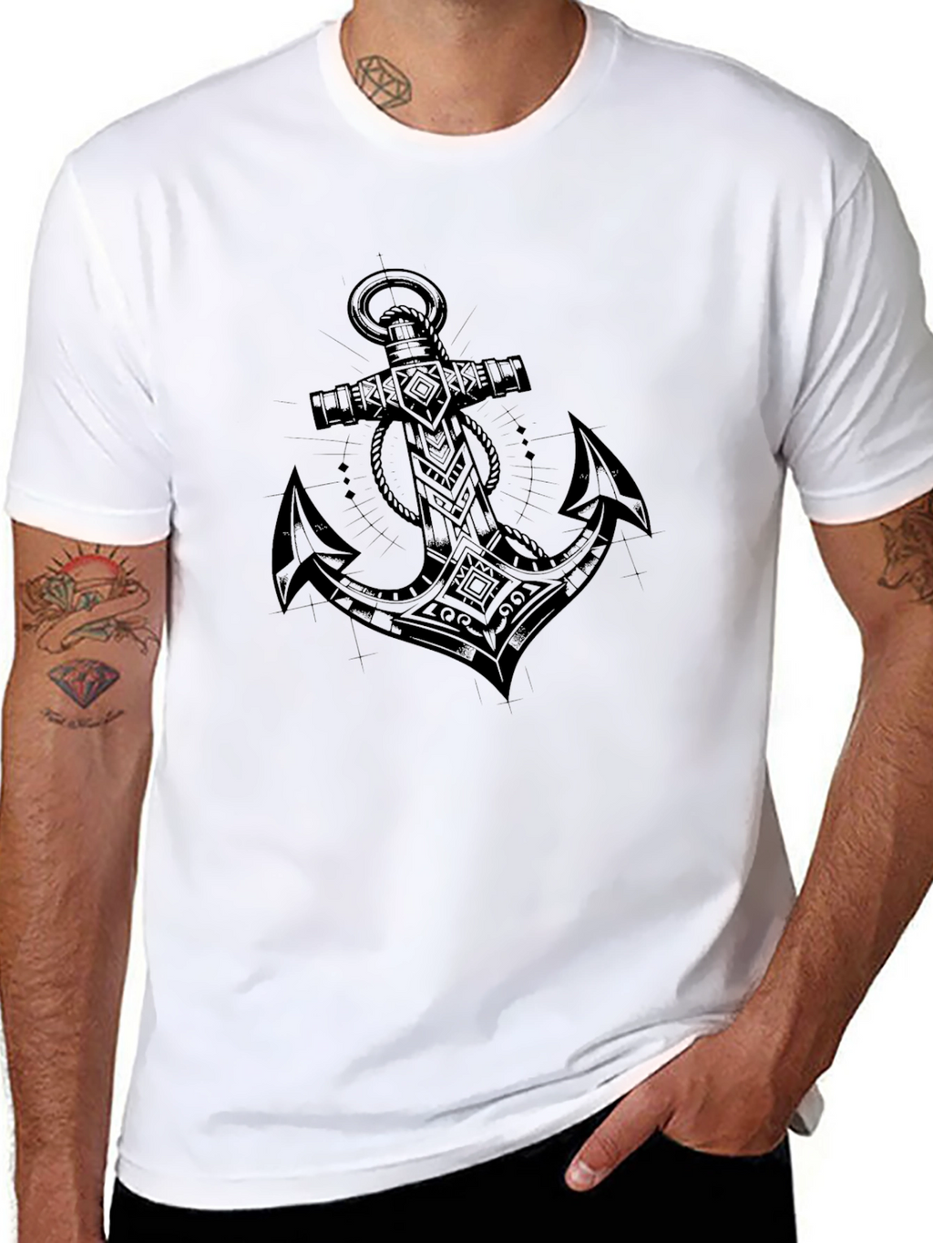 Anchor Graphic Black Tee - Nautical Style