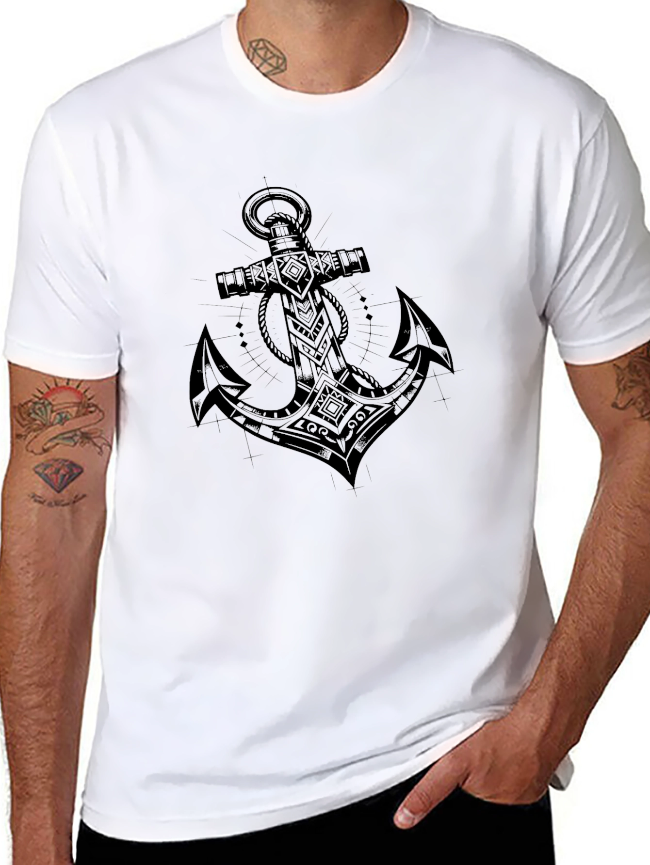 Anchor Graphic Black Tee - Nautical Style