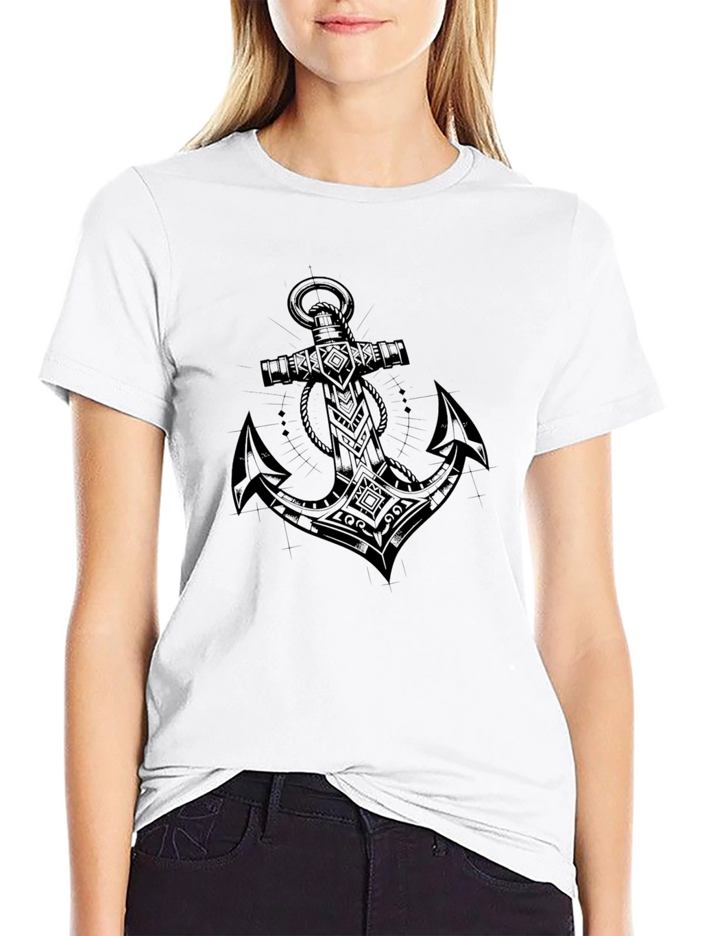 Anchor Graphic Black Tee - Nautical Style