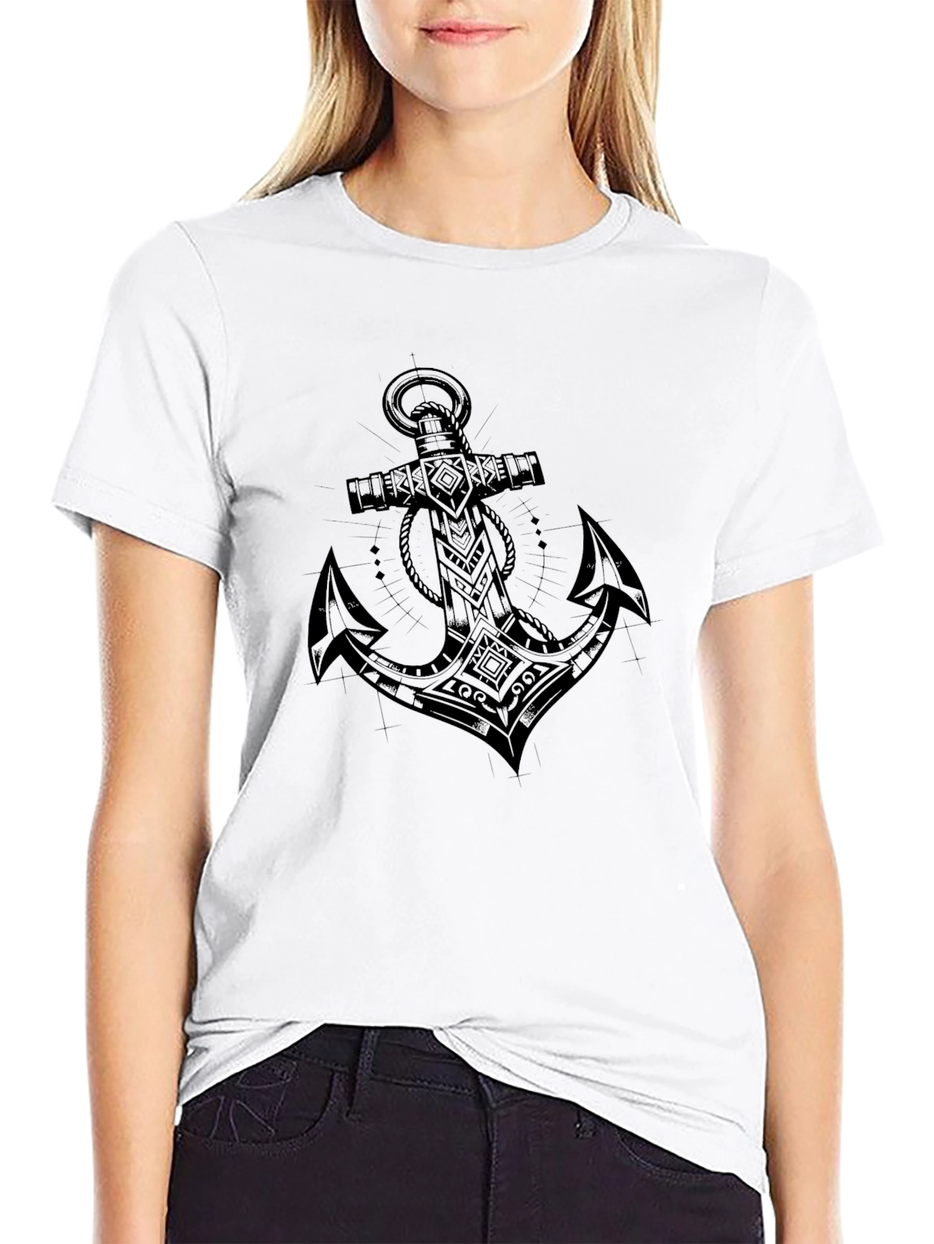 Anchor Graphic Black Tee - Nautical Style