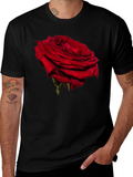 Red Rose Graphic Tee - Black Casual T-Shirt