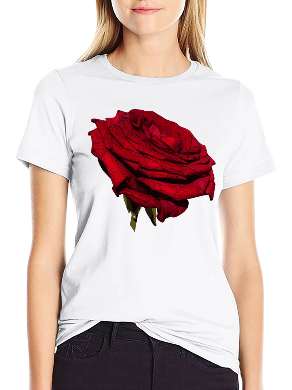 Red Rose Graphic Tee - Black Casual T-Shirt