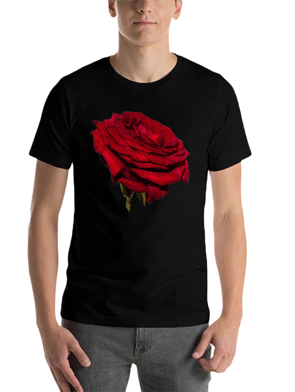 Red Rose Graphic Tee - Black Casual T-Shirt