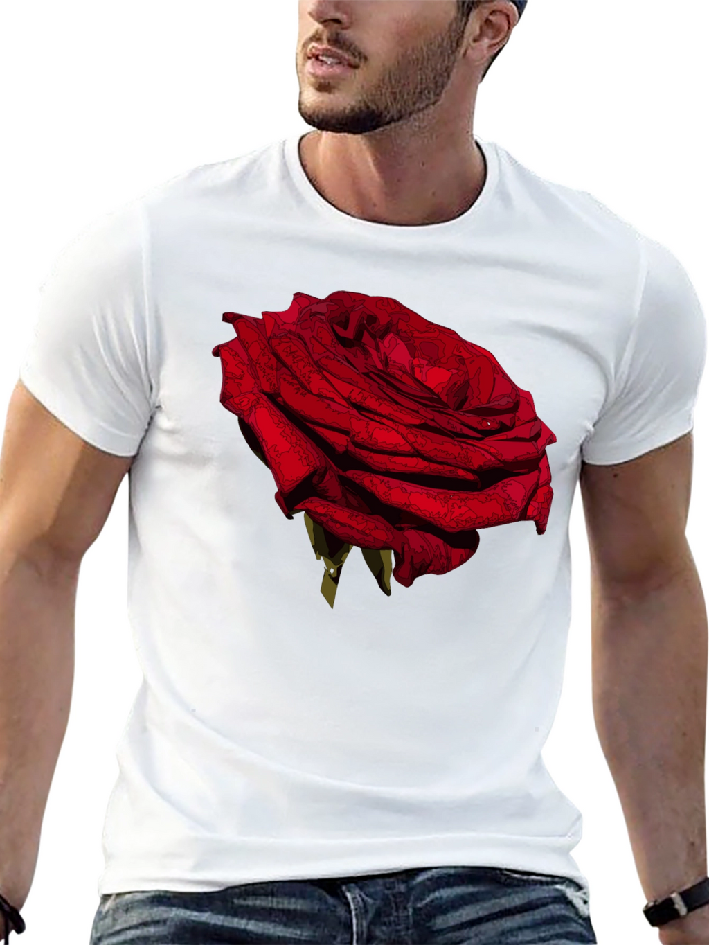 Red Rose Graphic Tee - Black Casual T-Shirt