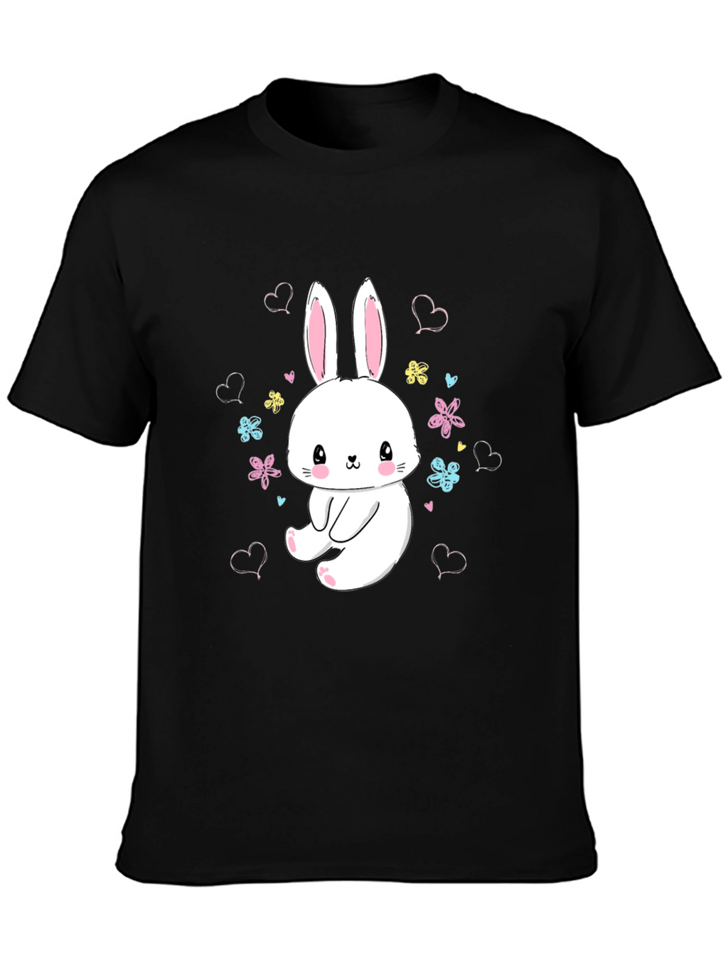 Cute Bunny Graphic Tee - Black T-Shirt