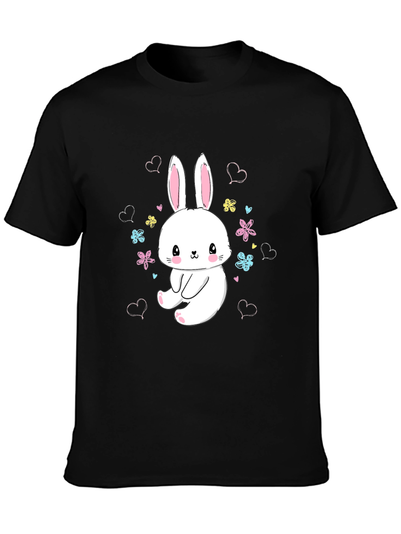 Cute Bunny Graphic Tee - Black T-Shirt