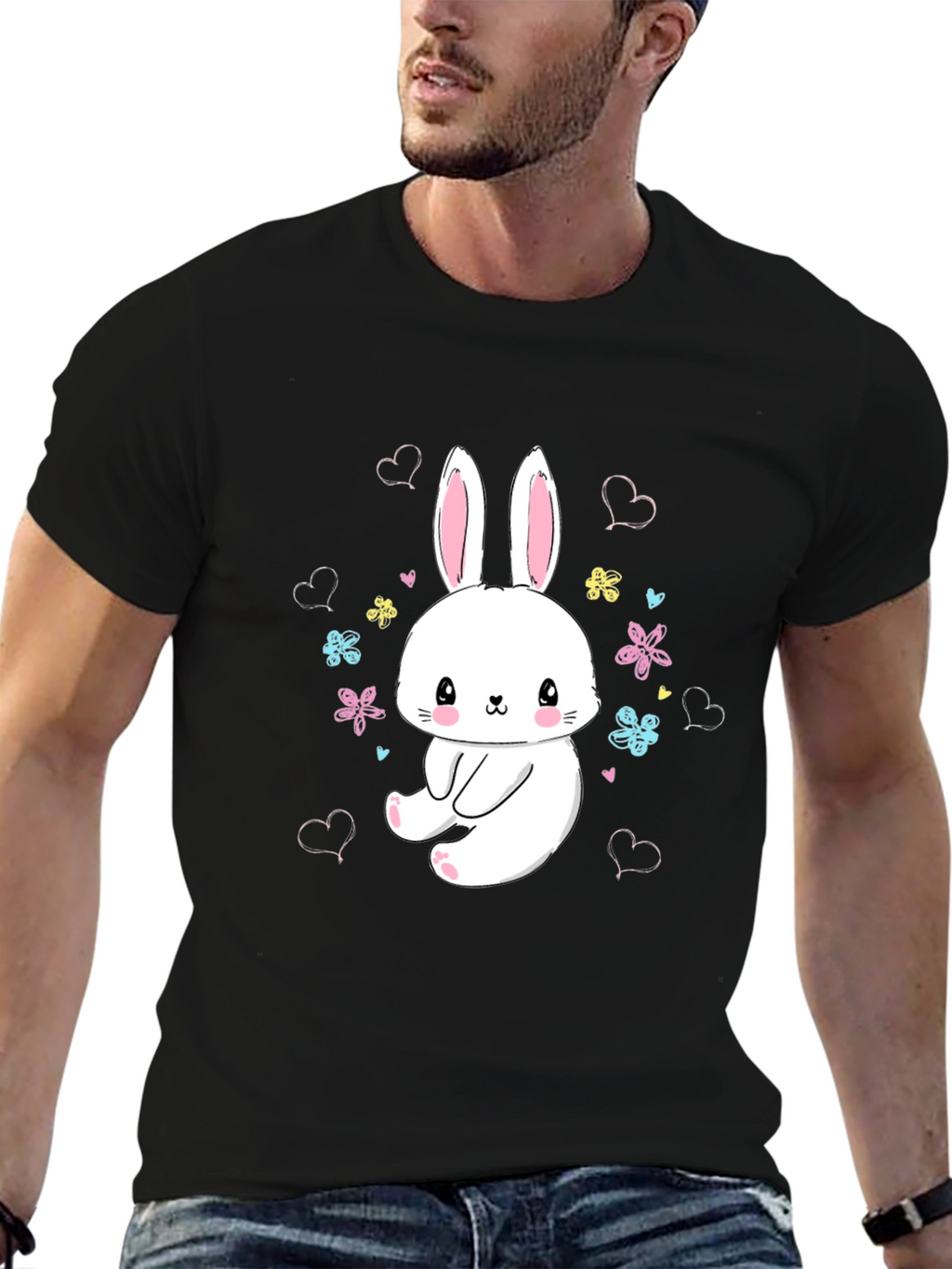 Cute Bunny Graphic Tee - Black T-Shirt