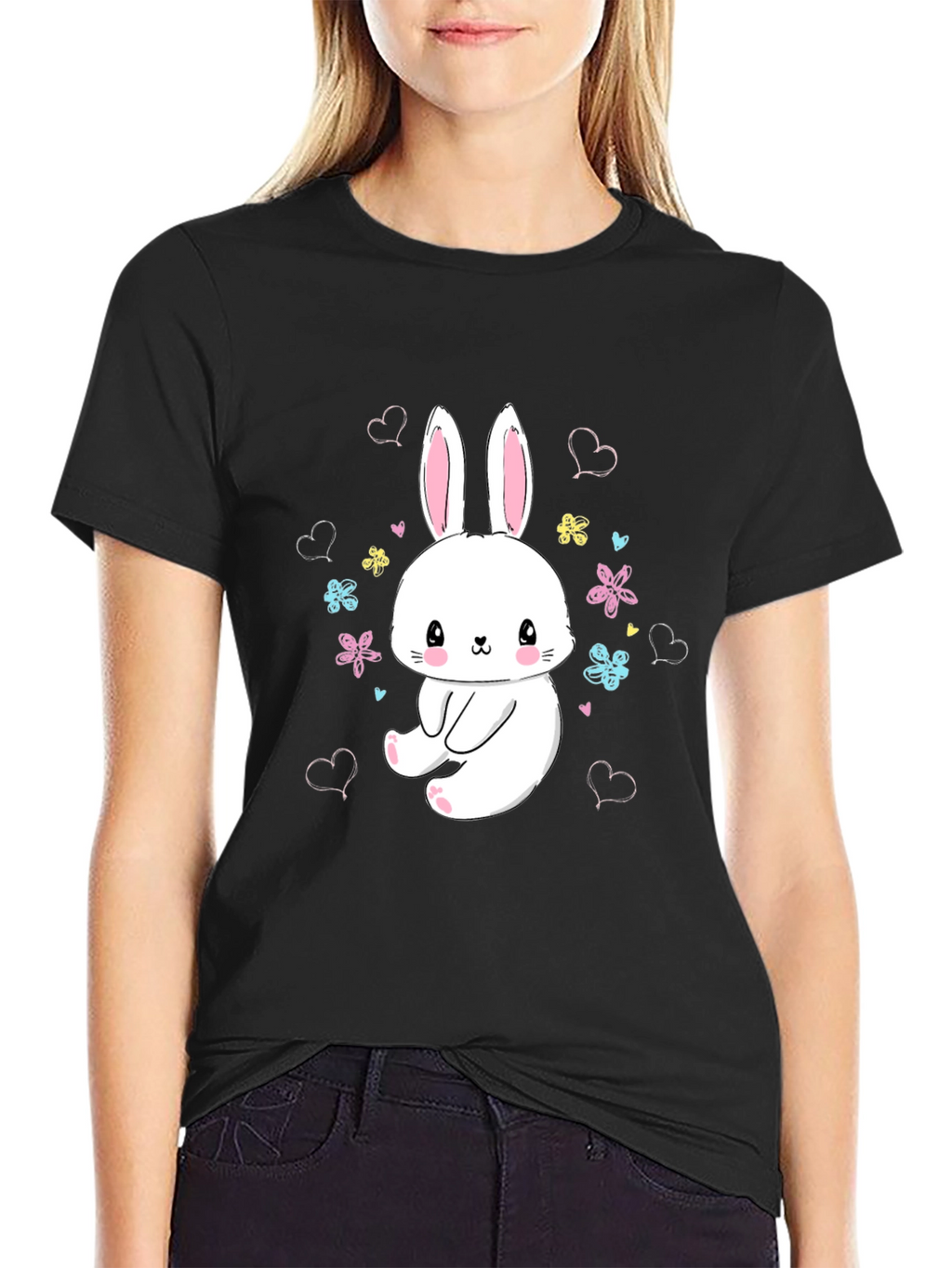 Cute Bunny Graphic Tee - Black T-Shirt