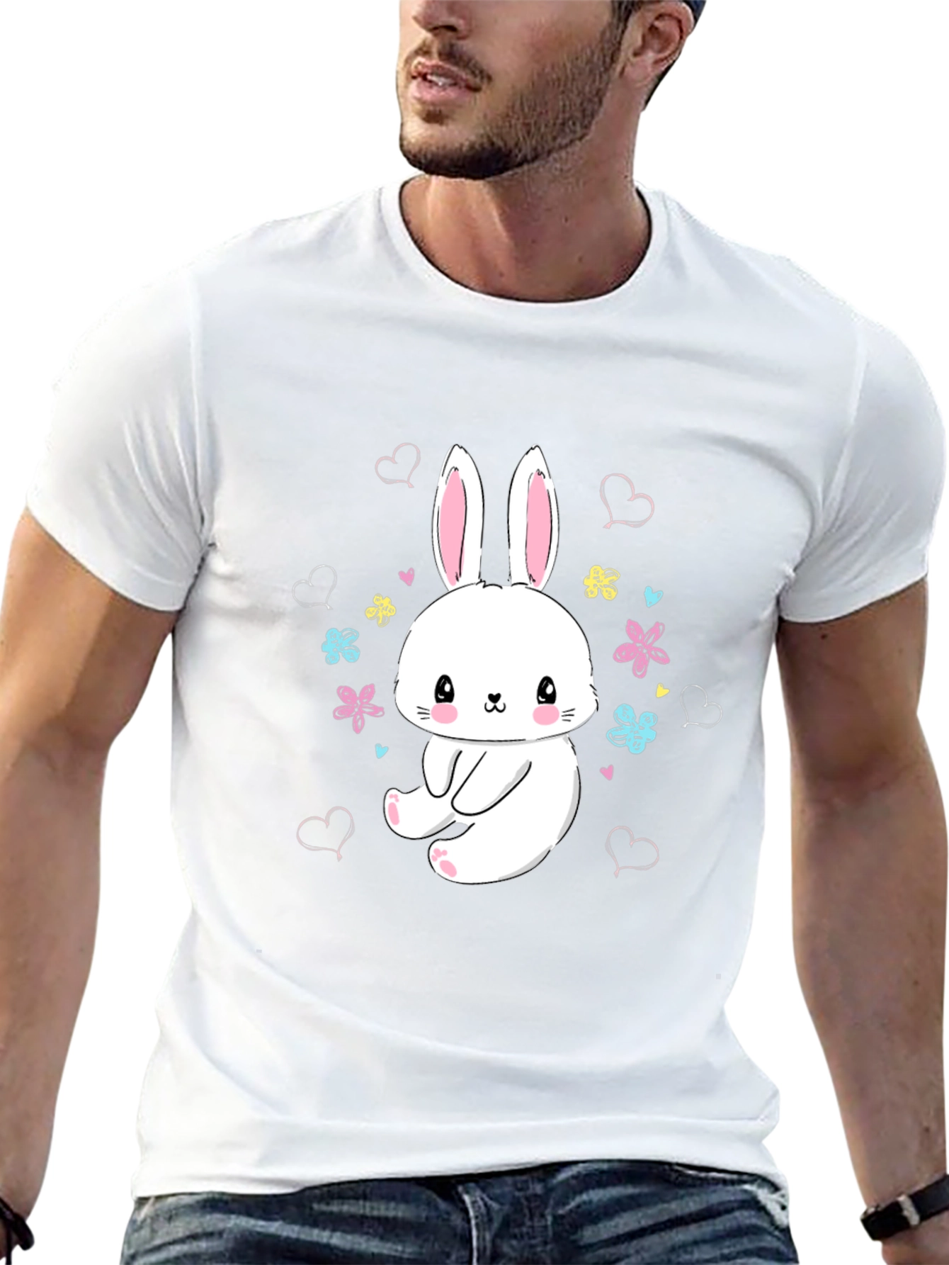 Cute Bunny Graphic Tee - Black T-Shirt