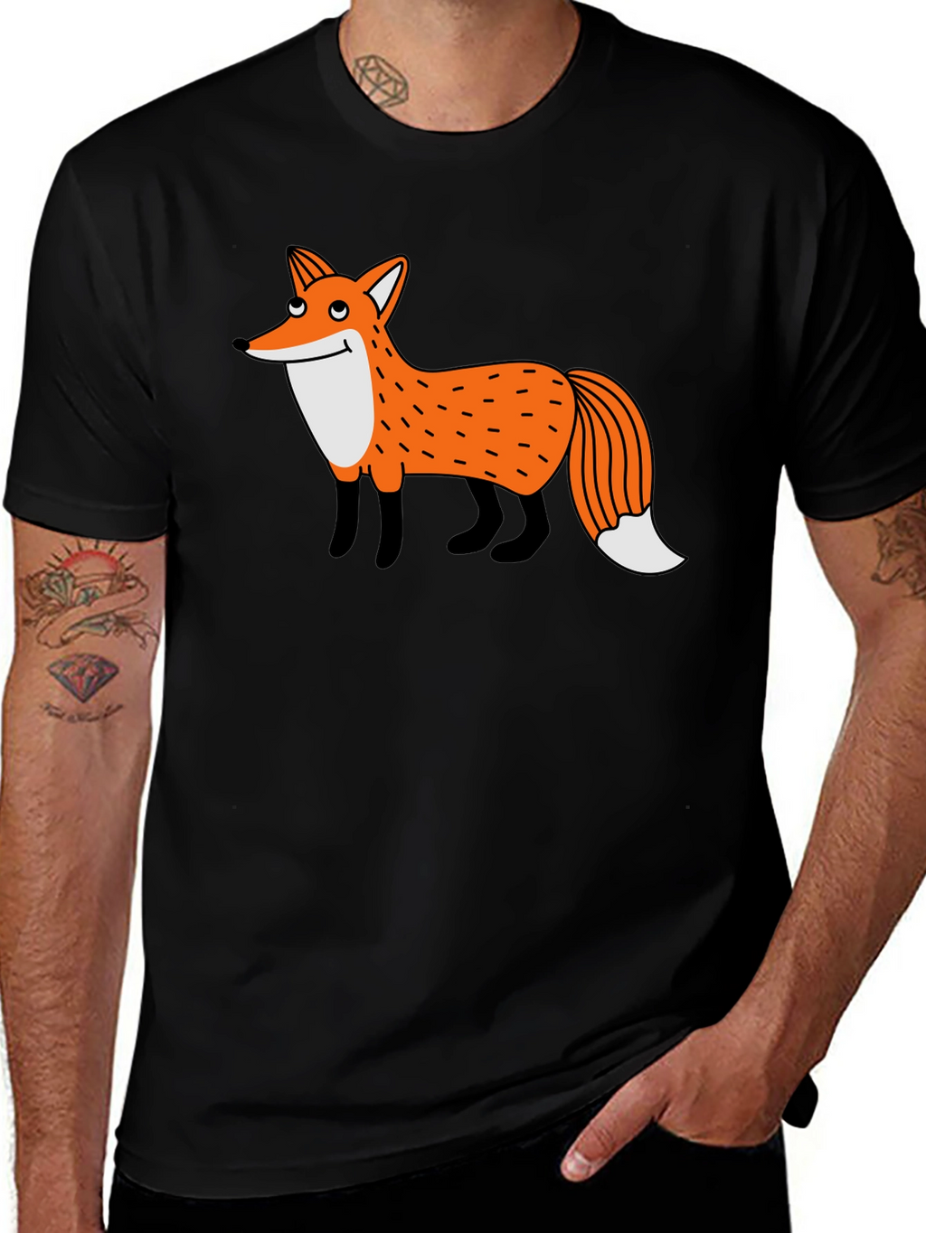 Cartoon Fox Graphic Black T-Shirt