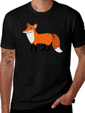 Cartoon Fox Graphic Black T-Shirt