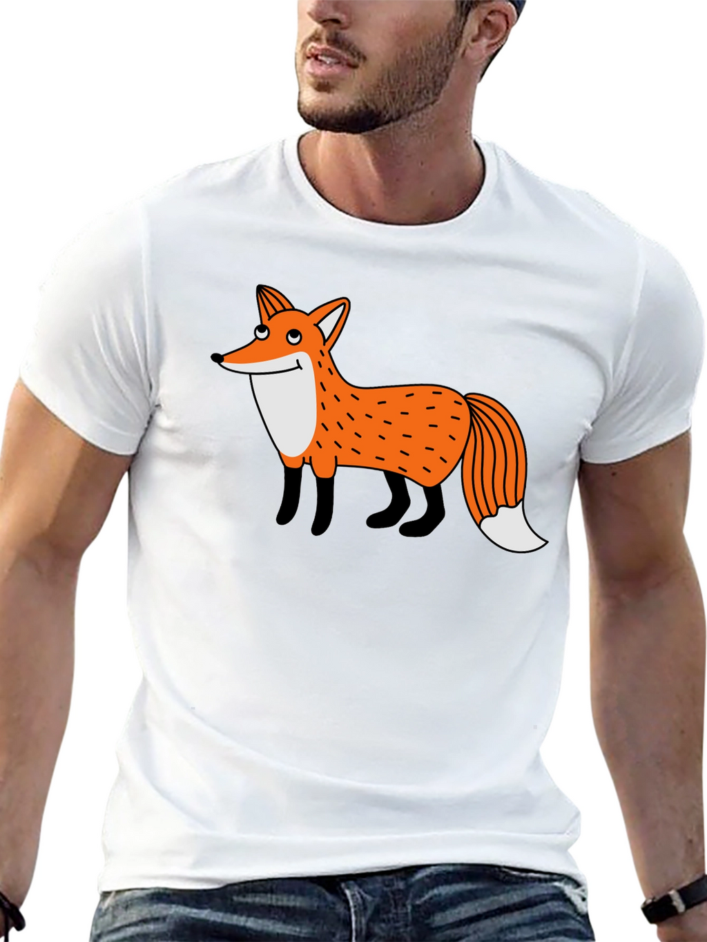 Cartoon Fox Graphic Black T-Shirt
