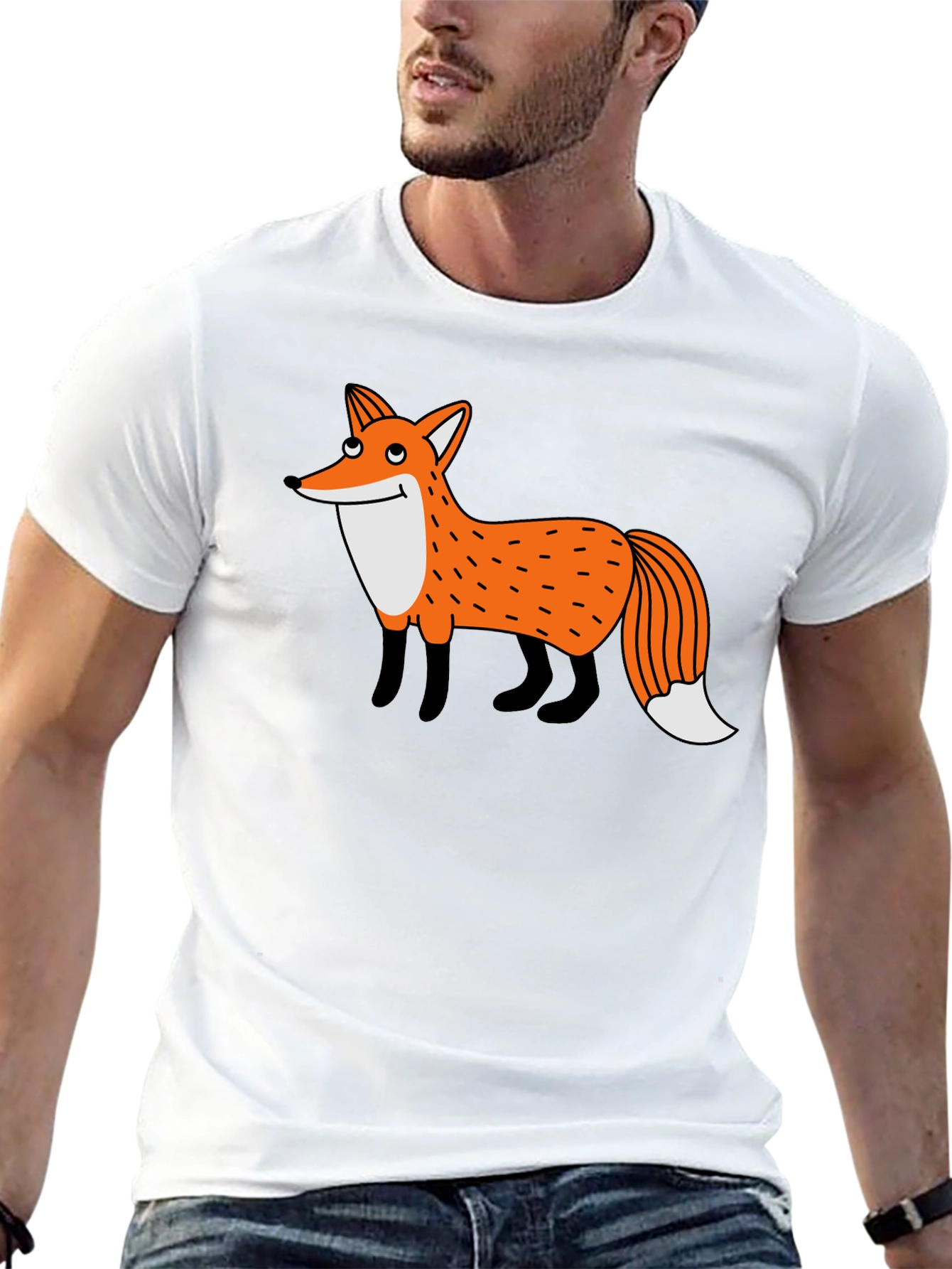 Cartoon Fox Graphic Black T-Shirt