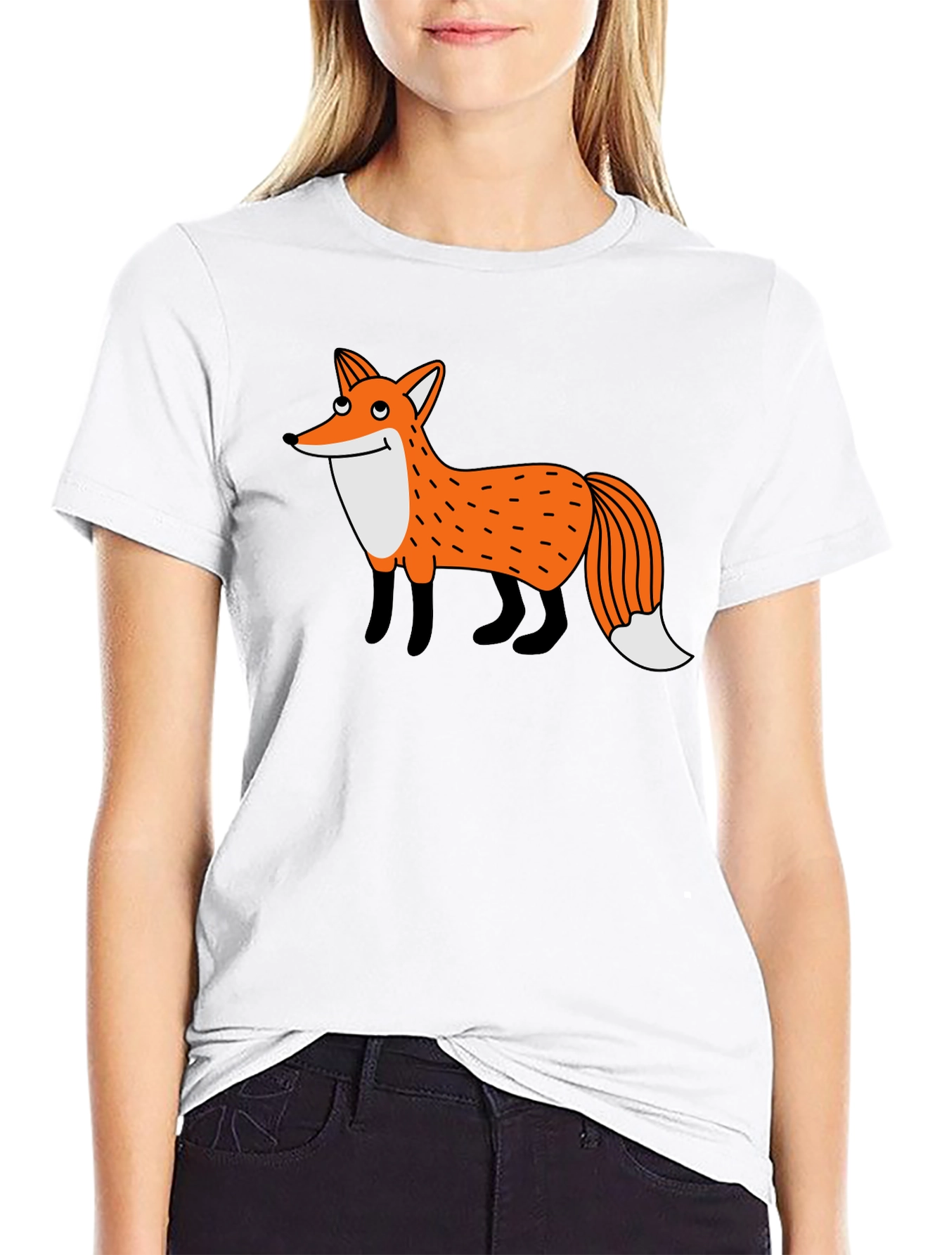 Cartoon Fox Graphic Black T-Shirt