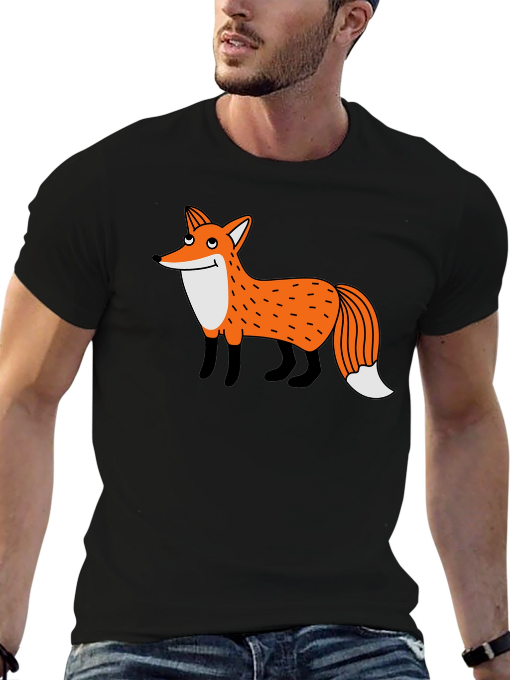 Cartoon Fox Graphic Black T-Shirt