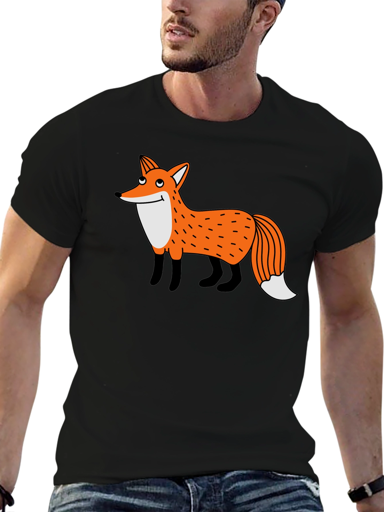Cartoon Fox Graphic Black T-Shirt