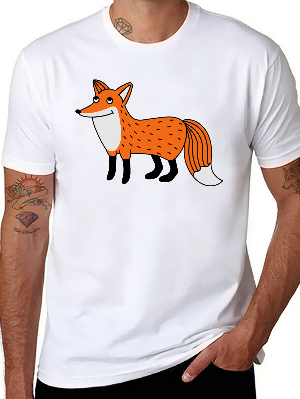 Cartoon Fox Graphic Black T-Shirt