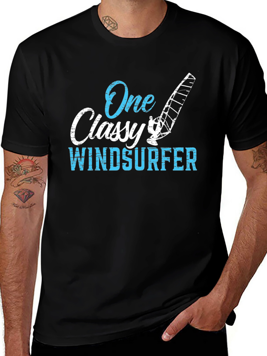 One Classy Windsurfer Black Graphic Tee