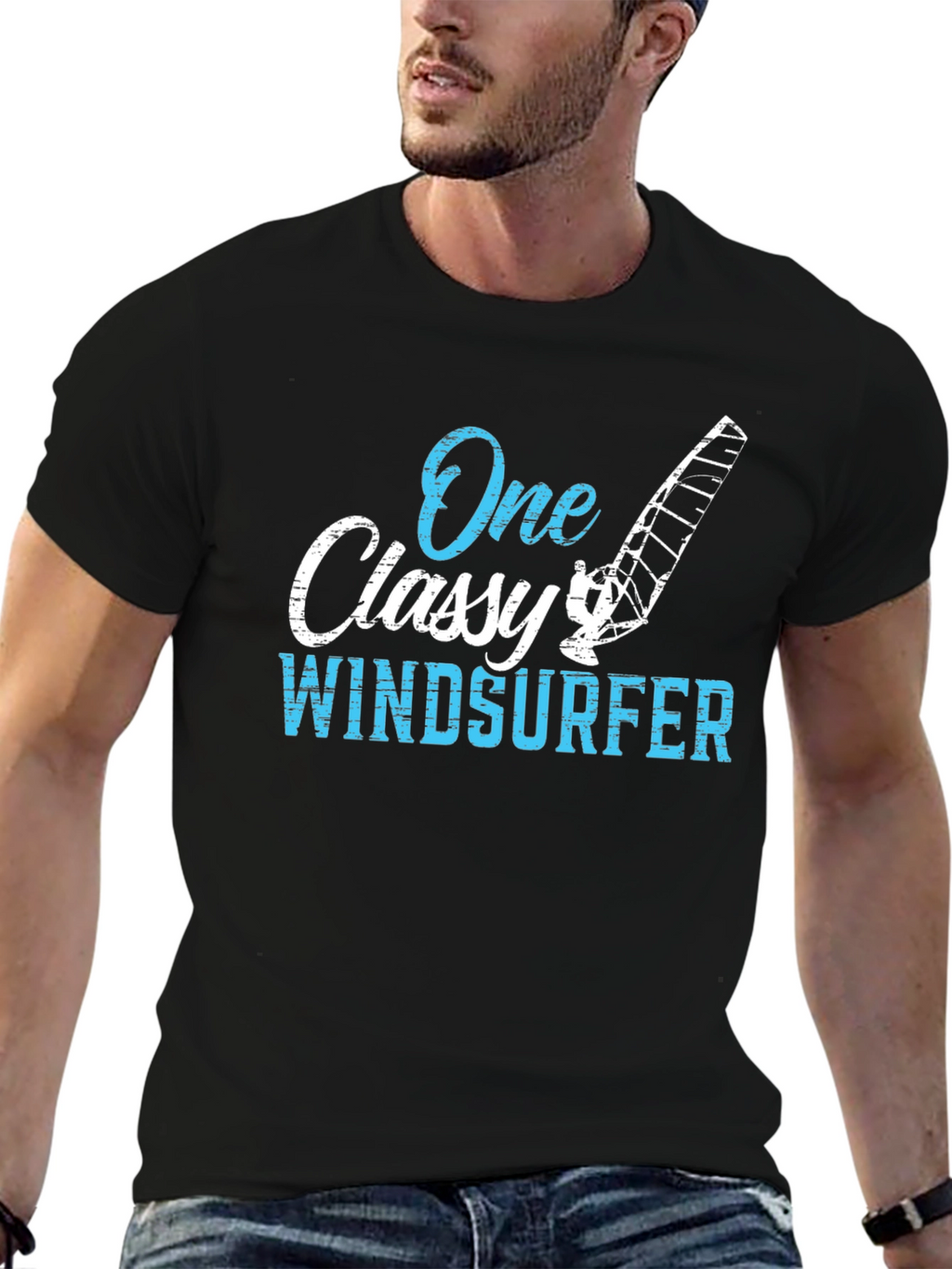 One Classy Windsurfer Black Graphic Tee