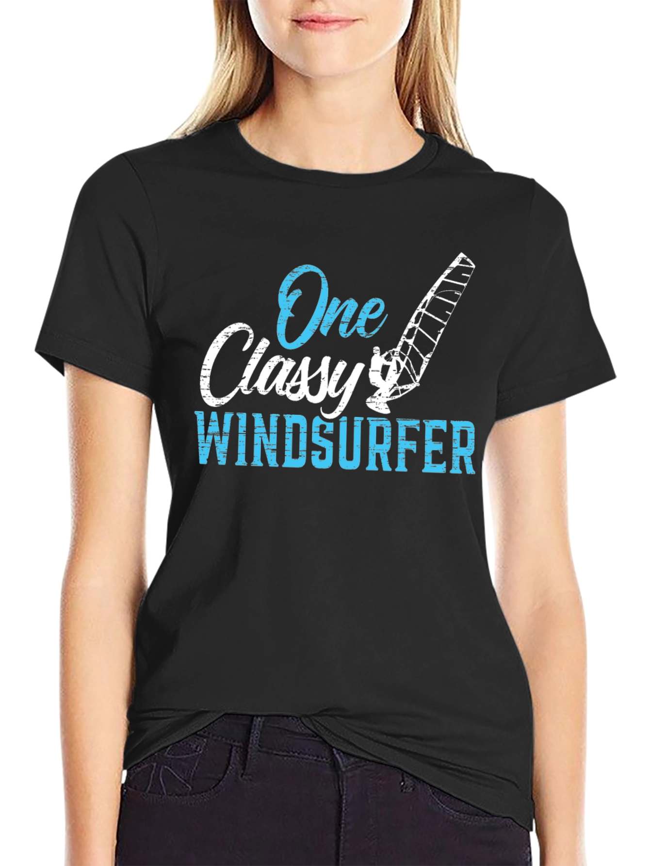 One Classy Windsurfer Black Graphic Tee