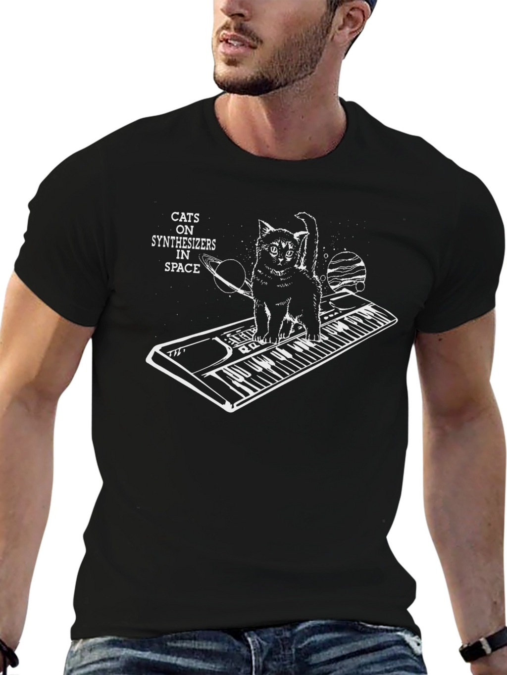 Cats on Synthesizers in Space Graphic T-Shirt