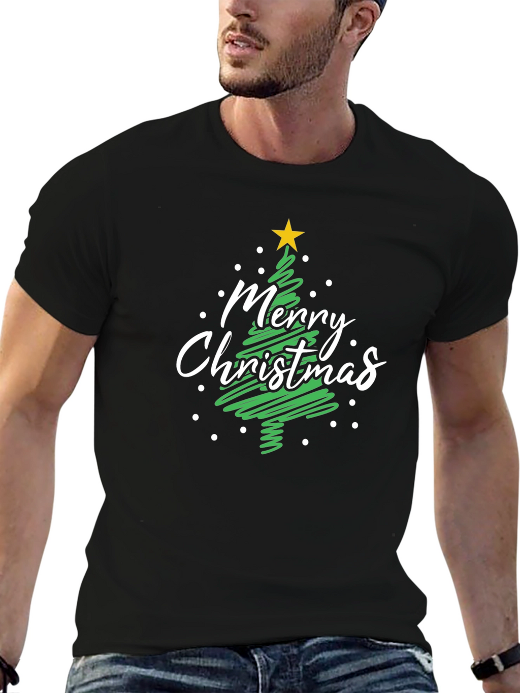 Merry Christmas Tree Black T-Shirt