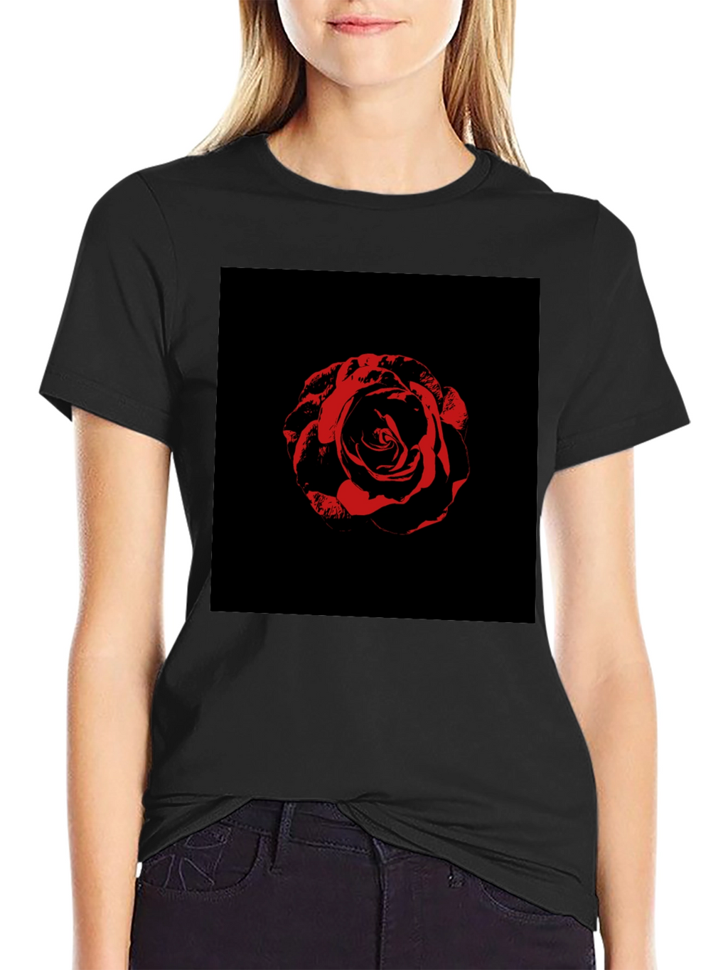 Rose Graphic Tee - Black Cotton T-Shirt