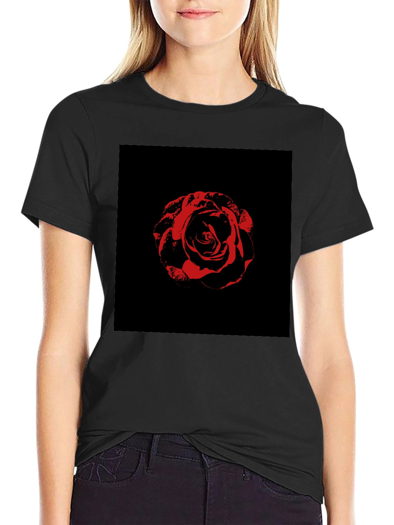 Rose Graphic Tee - Black Cotton T-Shirt