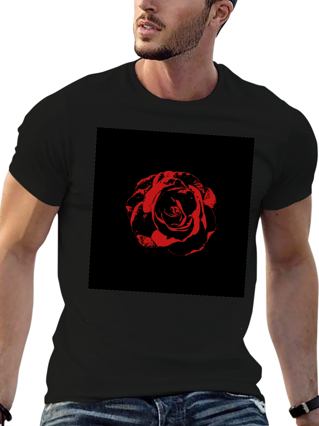 Rose Graphic Tee - Black Cotton T-Shirt
