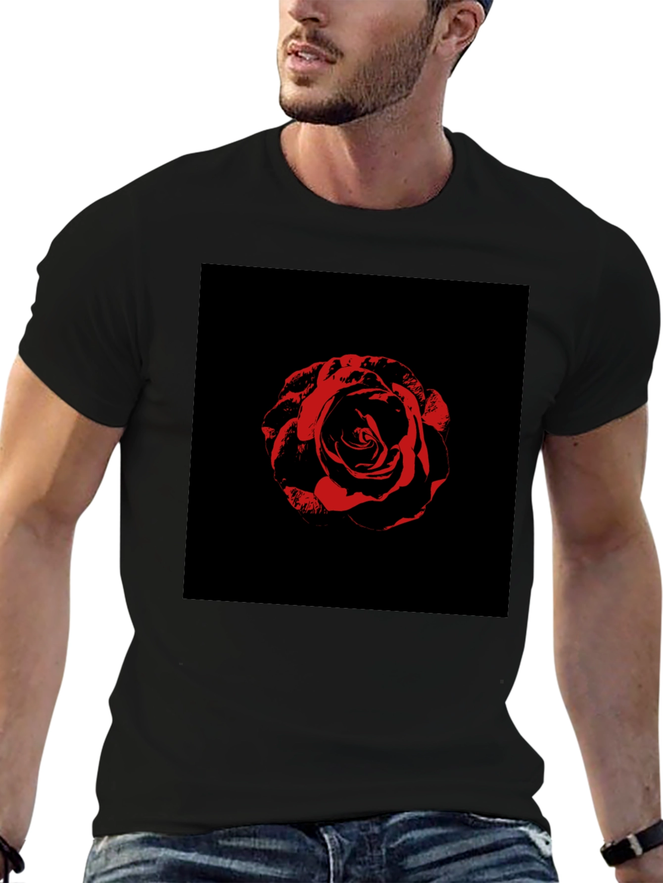 Rose Graphic Tee - Black Cotton T-Shirt