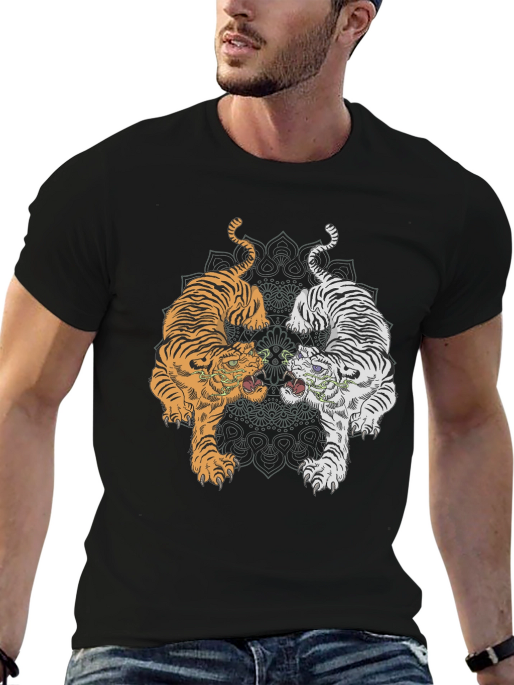 Yin Yang Tigers Graphic Tee - Black