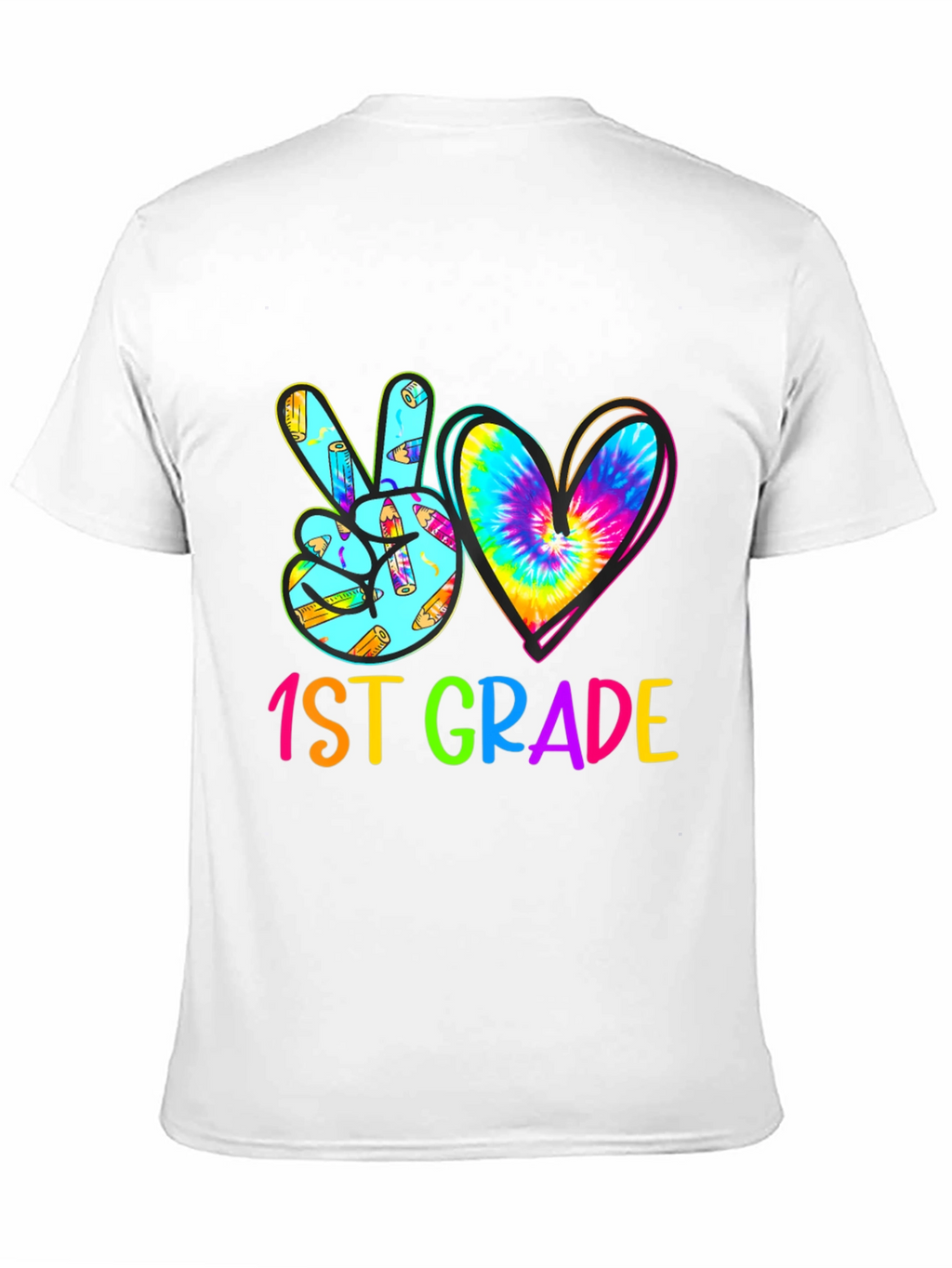 1st Grade Peace Sign Heart Tie Dye Teacher Shirt