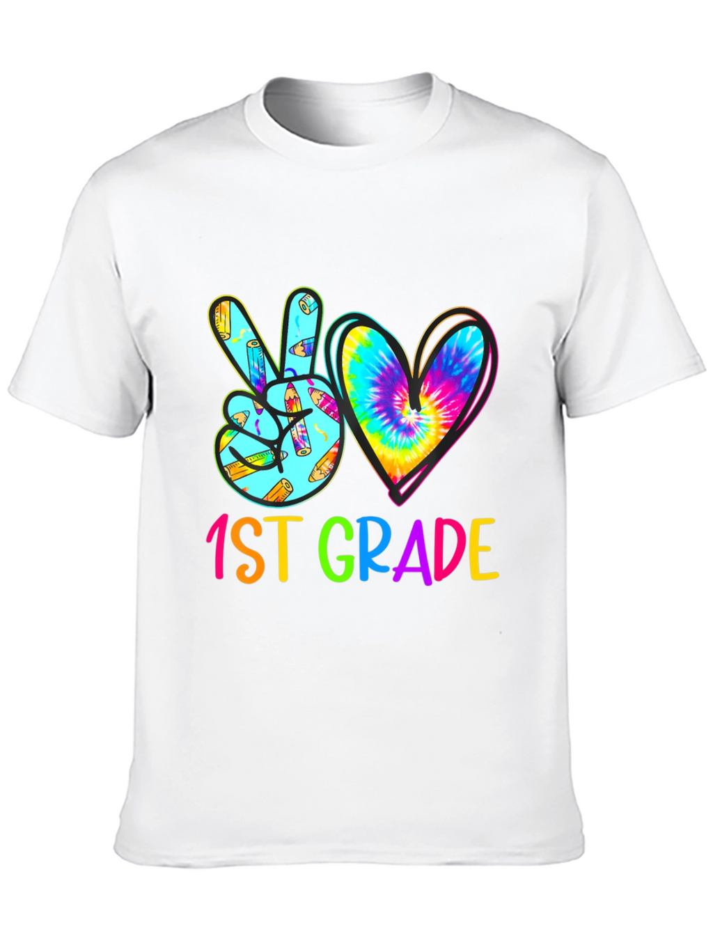 1st Grade Peace Sign Heart Tie Dye Teacher Shirt