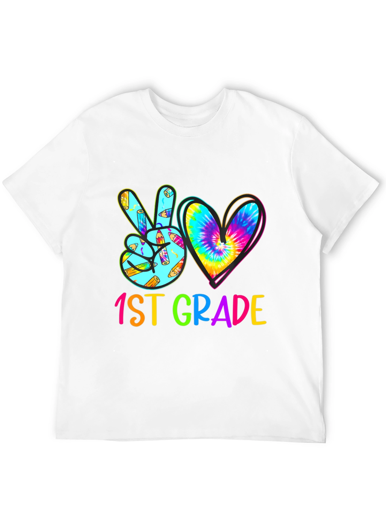 1st Grade Peace Sign Heart Tie Dye Teacher Shirt