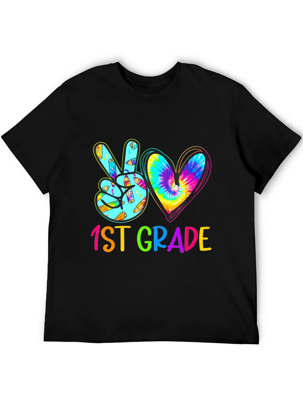 1st Grade Peace Sign Heart Tie Dye Teacher Shirt