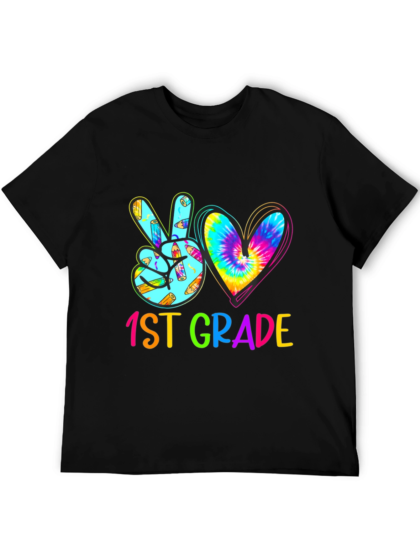 1st Grade Peace Sign Heart Tie Dye Teacher Shirt