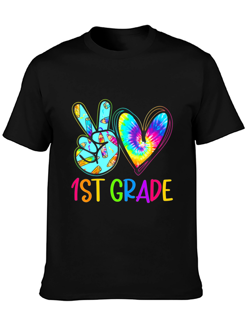 1st Grade Peace Sign Heart Tie Dye Teacher Shirt
