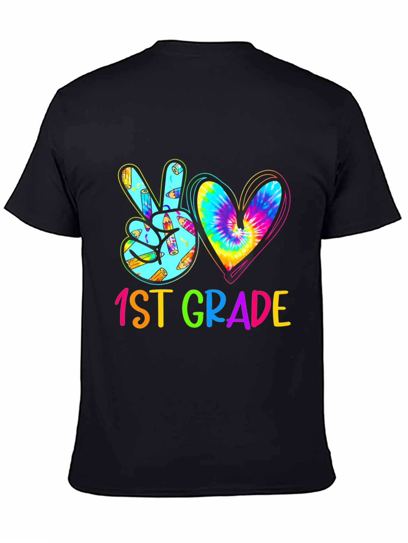 1st Grade Peace Sign Heart Tie Dye Teacher Shirt