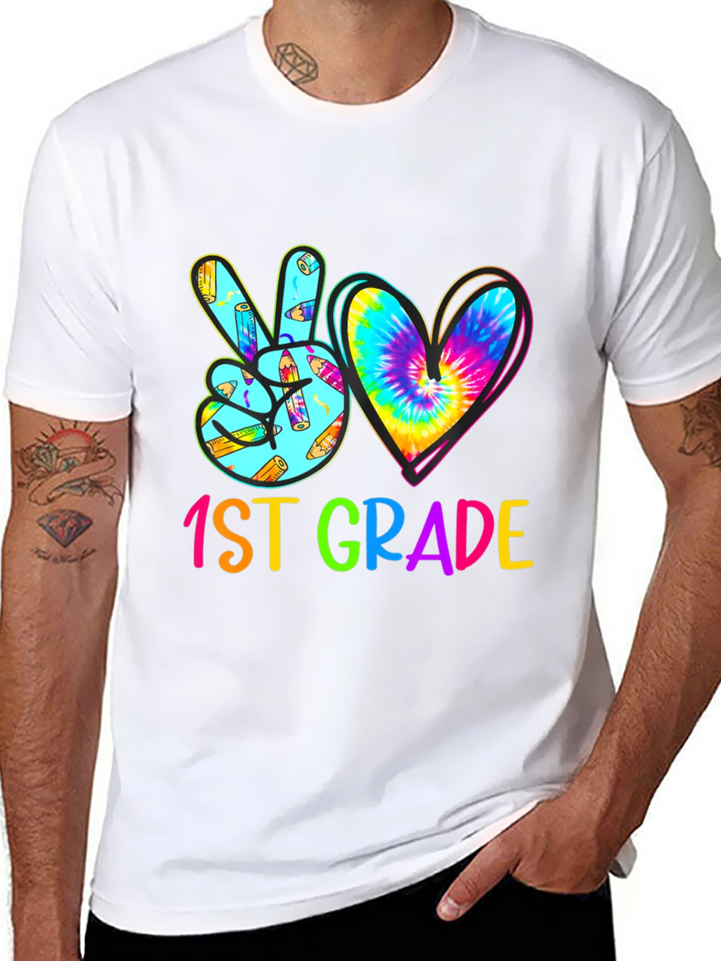 1st Grade Peace Sign Heart Tie Dye Teacher Shirt