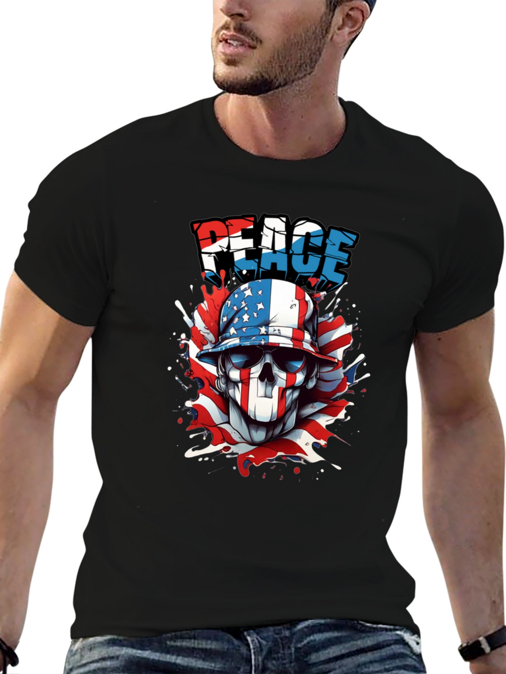Patriotic Peace Skull Graphic Tee