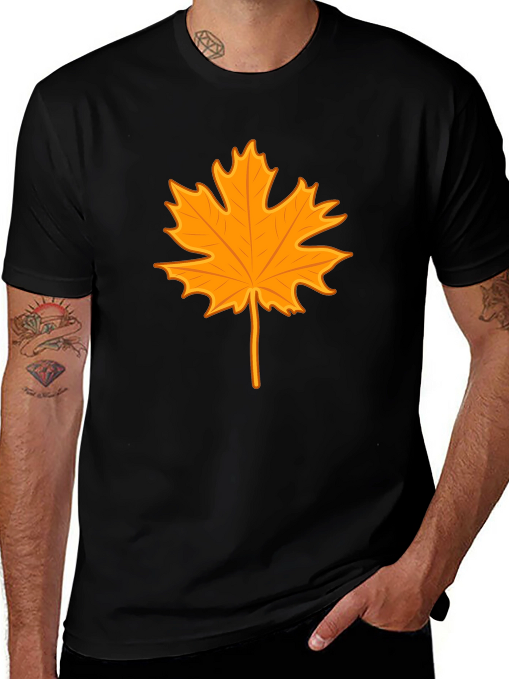 Autumn Leaf Graphic Tee - Stylish Black T-Shirt