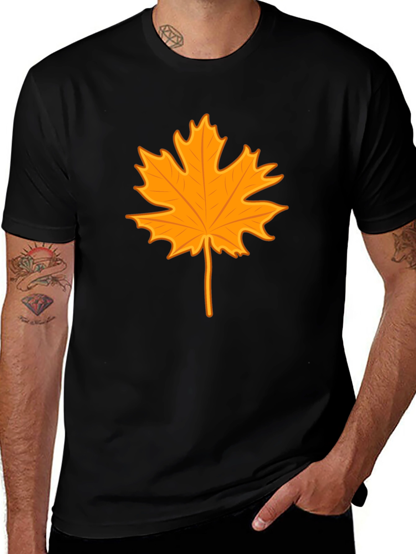 Autumn Leaf Graphic Tee - Stylish Black T-Shirt
